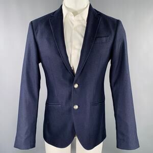 M & S LUXURY Size 38 Navy Twill Wool Blend Notch Lapel Sport Coat